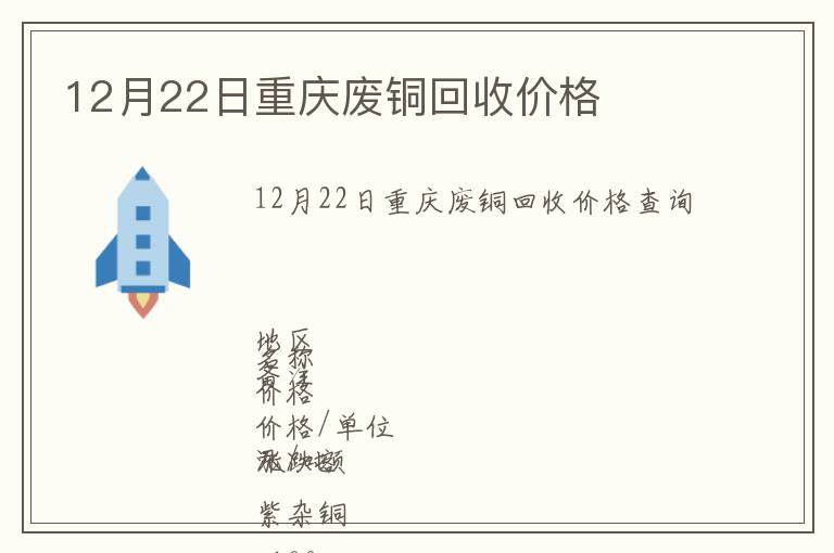 12月22日重庆废铜回收价格