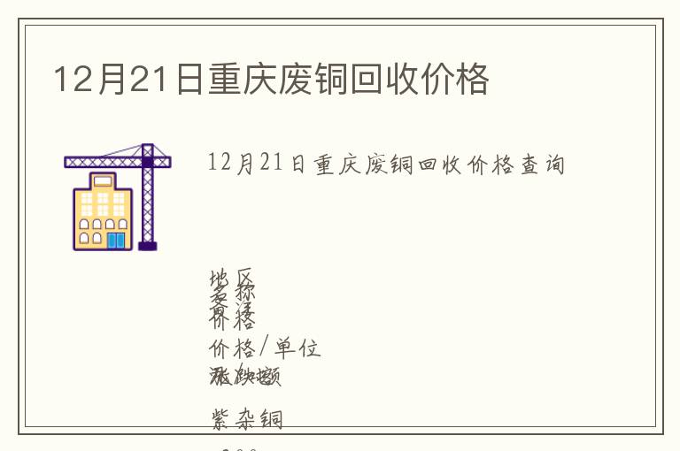 12月21日重庆废铜回收价格