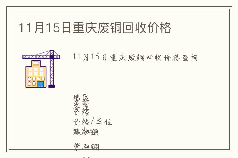 11月15日重庆废铜回收价格