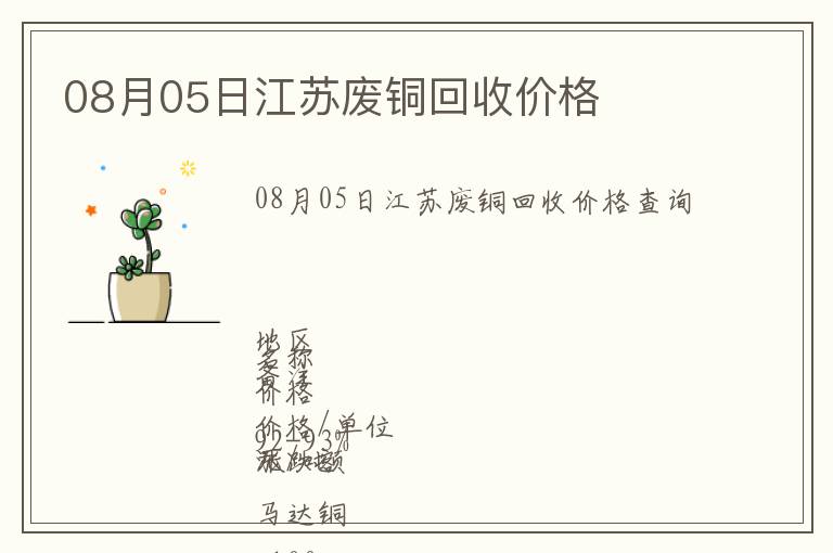 08月05日江苏废铜回收价格