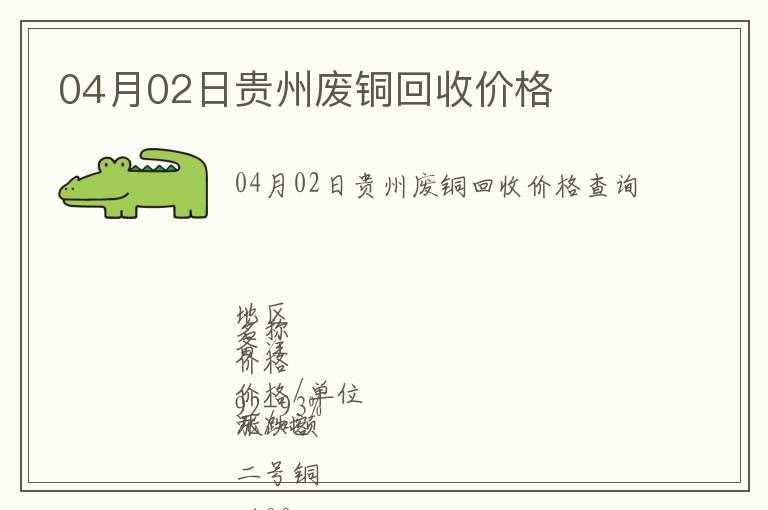 04月02日贵州废铜回收价格