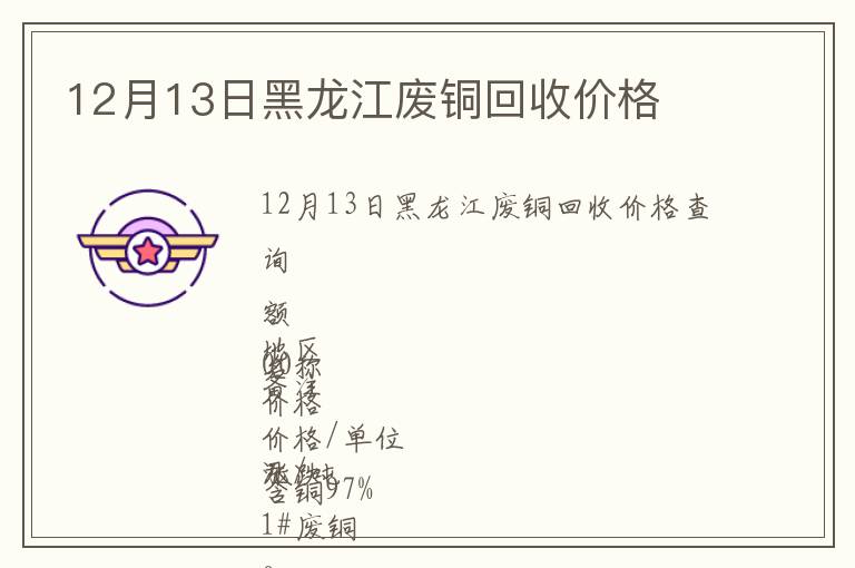 12月13日黑龙江废铜回收价格