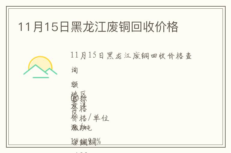 11月15日黑龙江废铜回收价格