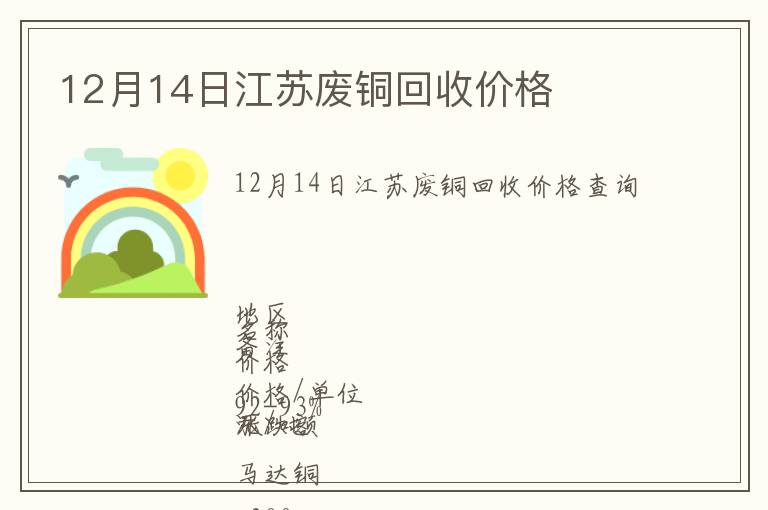 12月14日江苏废铜回收价格