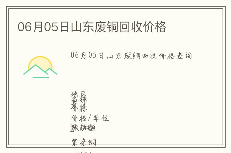 06月05日山东废铜回收价格