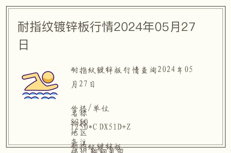 耐指纹镀锌板行情2024年05月27日