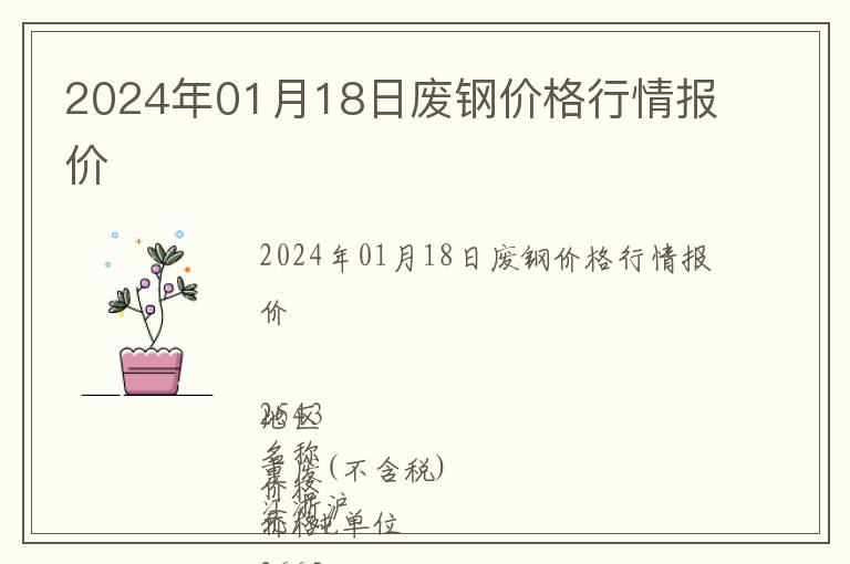 2024年01月18日废钢价格行情报价