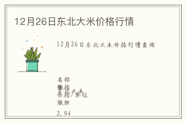 12月26日东北大米价格行情