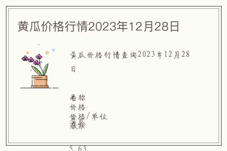 黄瓜价格行情2023年12月28日