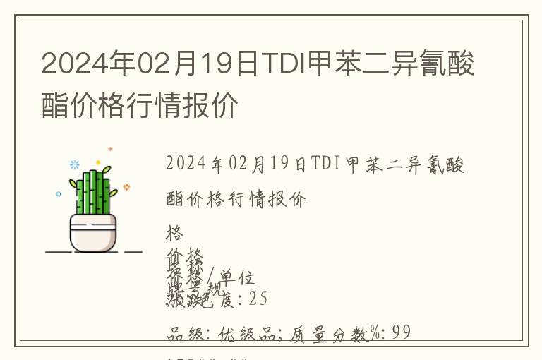 2024年02月19日TDI甲苯二异氰酸酯价格行情报价