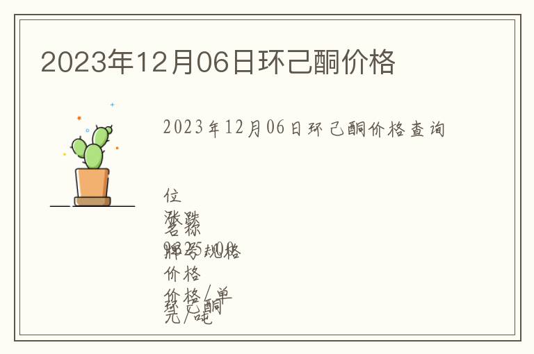 2023年12月06日环己酮价格