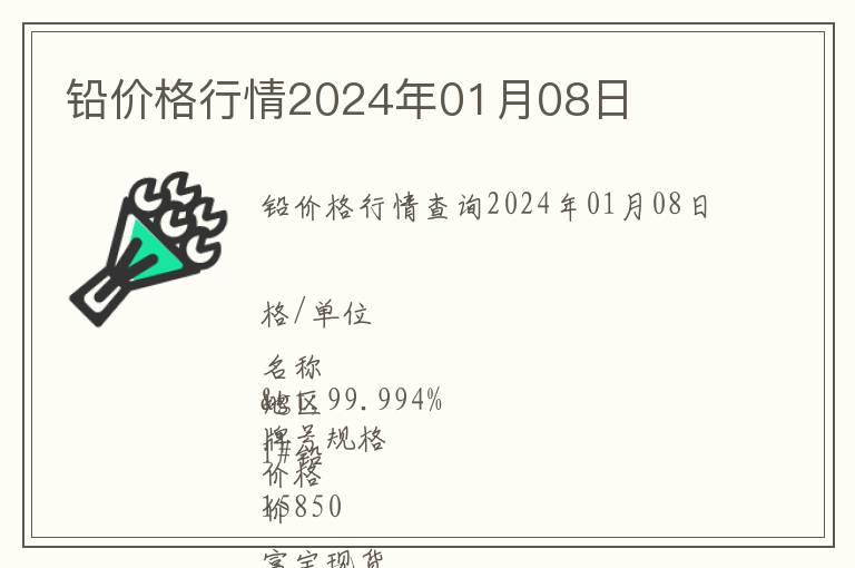 铅价格行情2024年01月08日