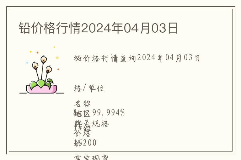 铅价格行情2024年04月03日