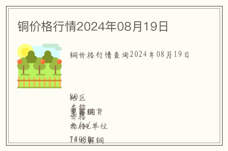 铜价格行情2024年08月19日