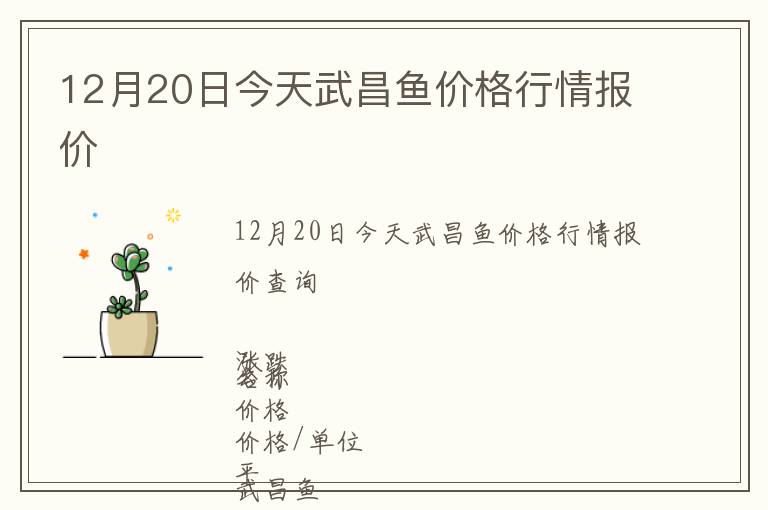 12月20日今天武昌鱼价格行情报价