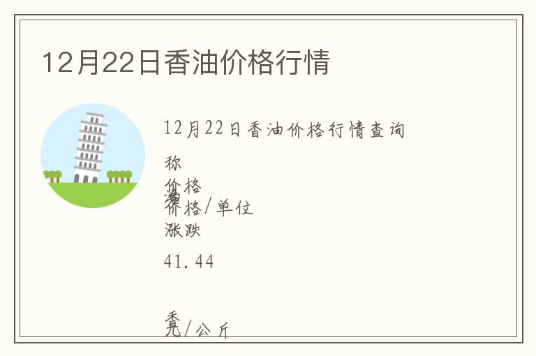 12月22日香油价格行情