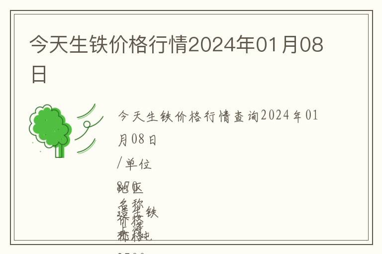 今天生铁价格行情2024年01月08日