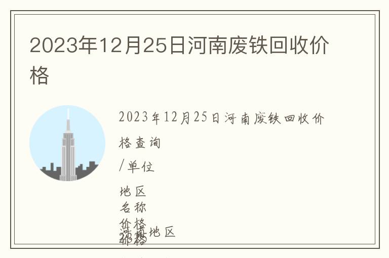 2023年12月25日河南废铁回收价格