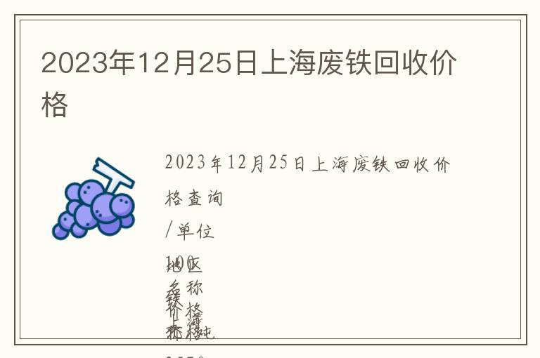 2023年12月25日上海废铁回收价格