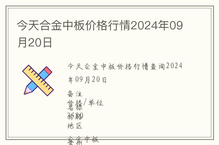 今天合金中板价格行情2024年09月20日