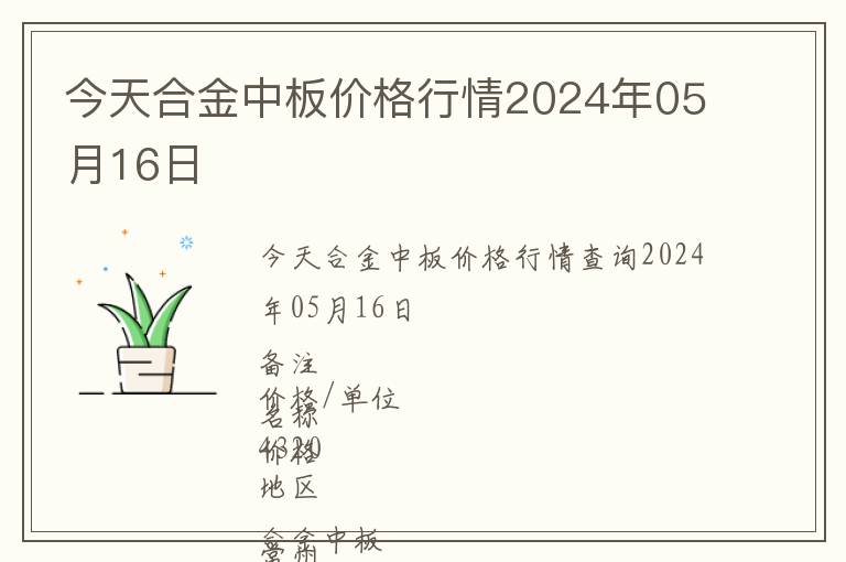 今天合金中板价格行情2024年05月16日