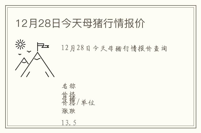 12月28日今天母猪行情报价