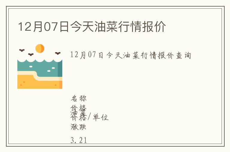 12月07日今天油菜行情报价