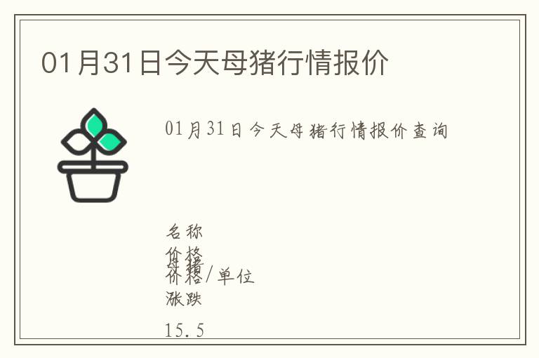 01月31日今天母猪行情报价