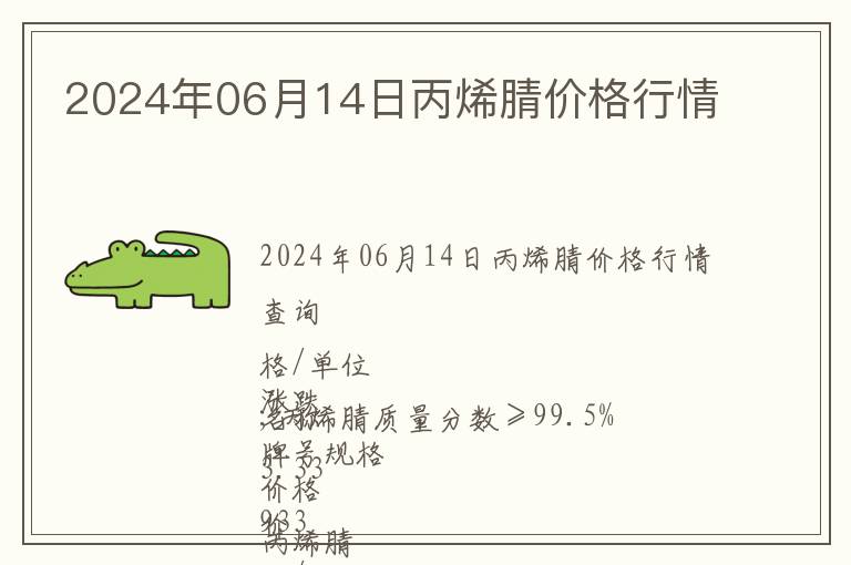 2024年06月14日丙烯腈价格行情