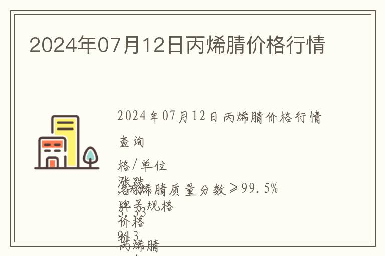 2024年07月12日丙烯腈价格行情