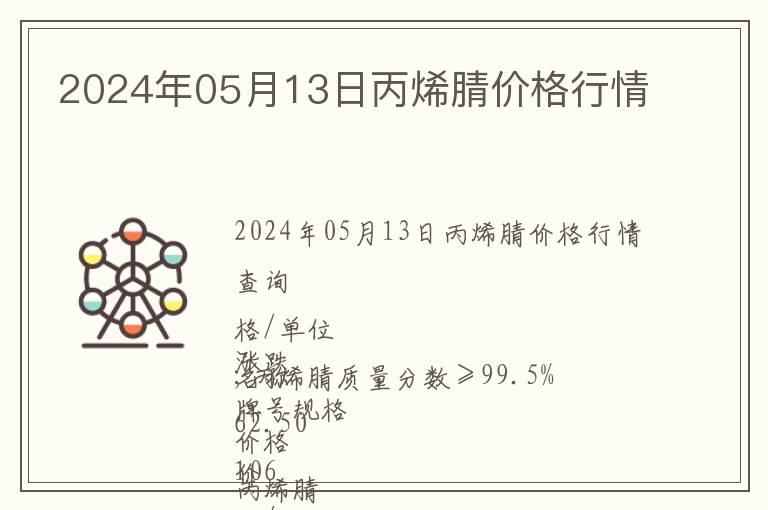 2024年05月13日丙烯腈价格行情