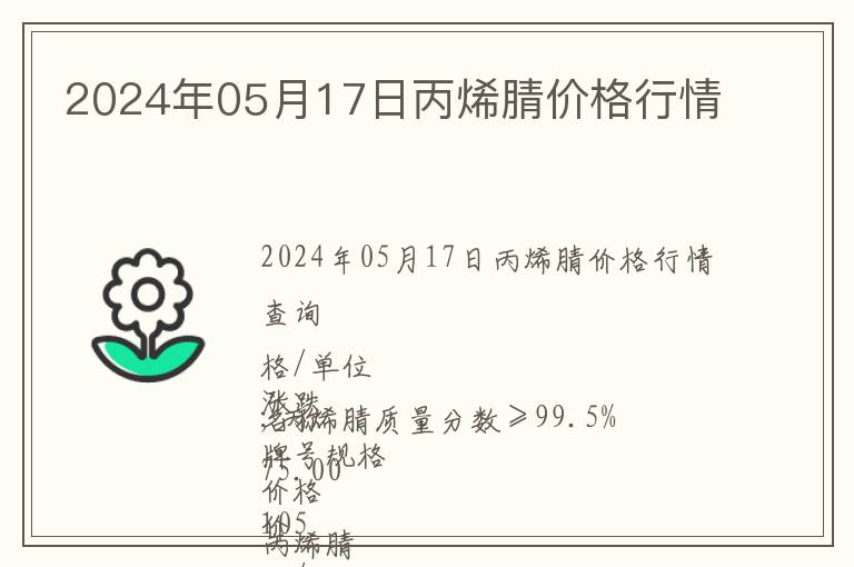 2024年05月17日丙烯腈价格行情