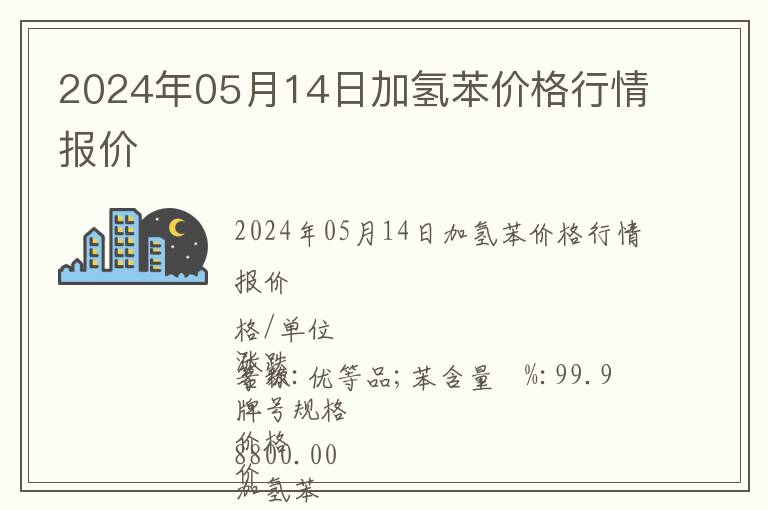 2024年05月14日加氢苯价格行情报价